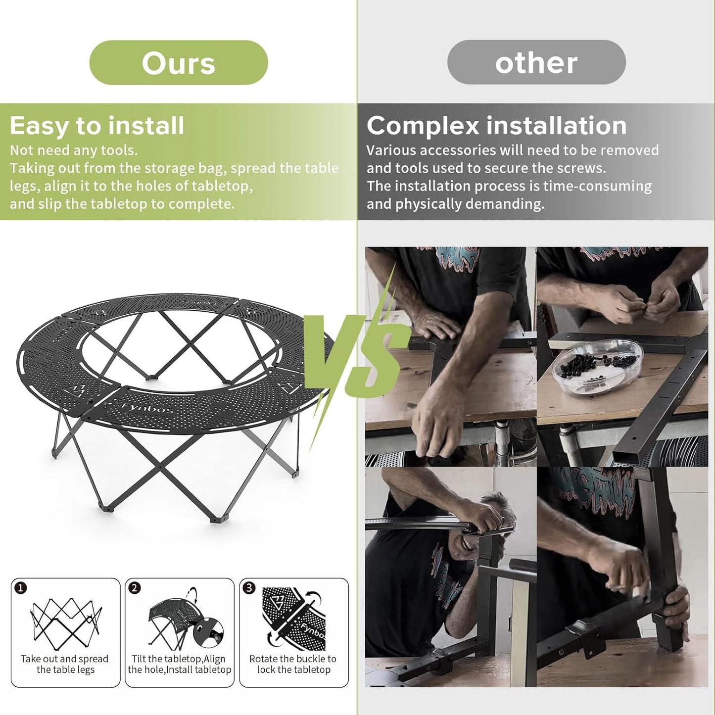 Adjustable Height Fire Pit Surround Tabletop for Outdoor Camping