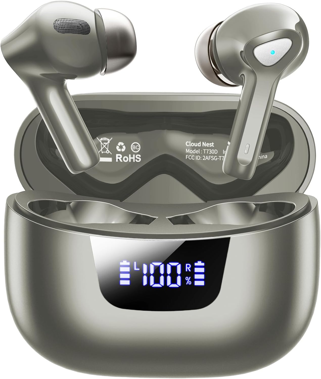 Wireless Earbuds with Mic, 50H Playback, Deep Bass, IPX7 Waterproof – Bluetooth 5.3, LED Display, Auto Pairing, Comfortable In-Ear Design for All Devices