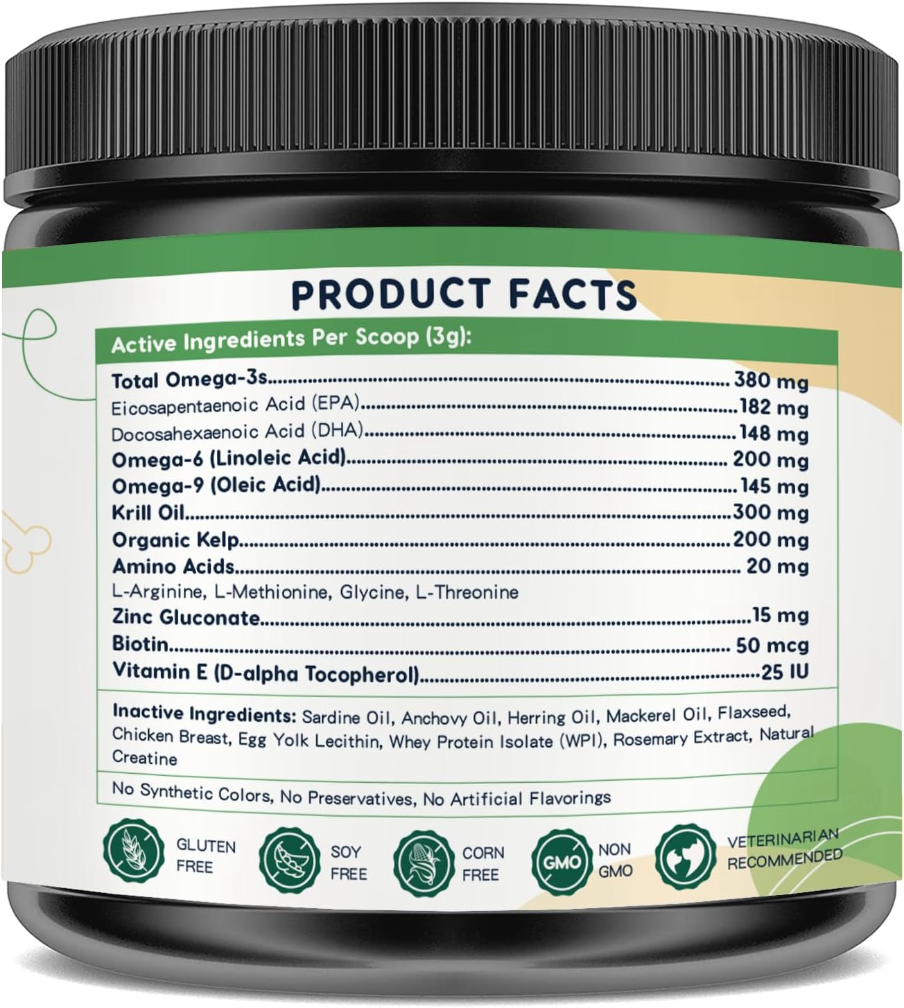Premium Omega 3 Fish Oil Powder for Dogs, Supports Skin, Coat & Joint Health