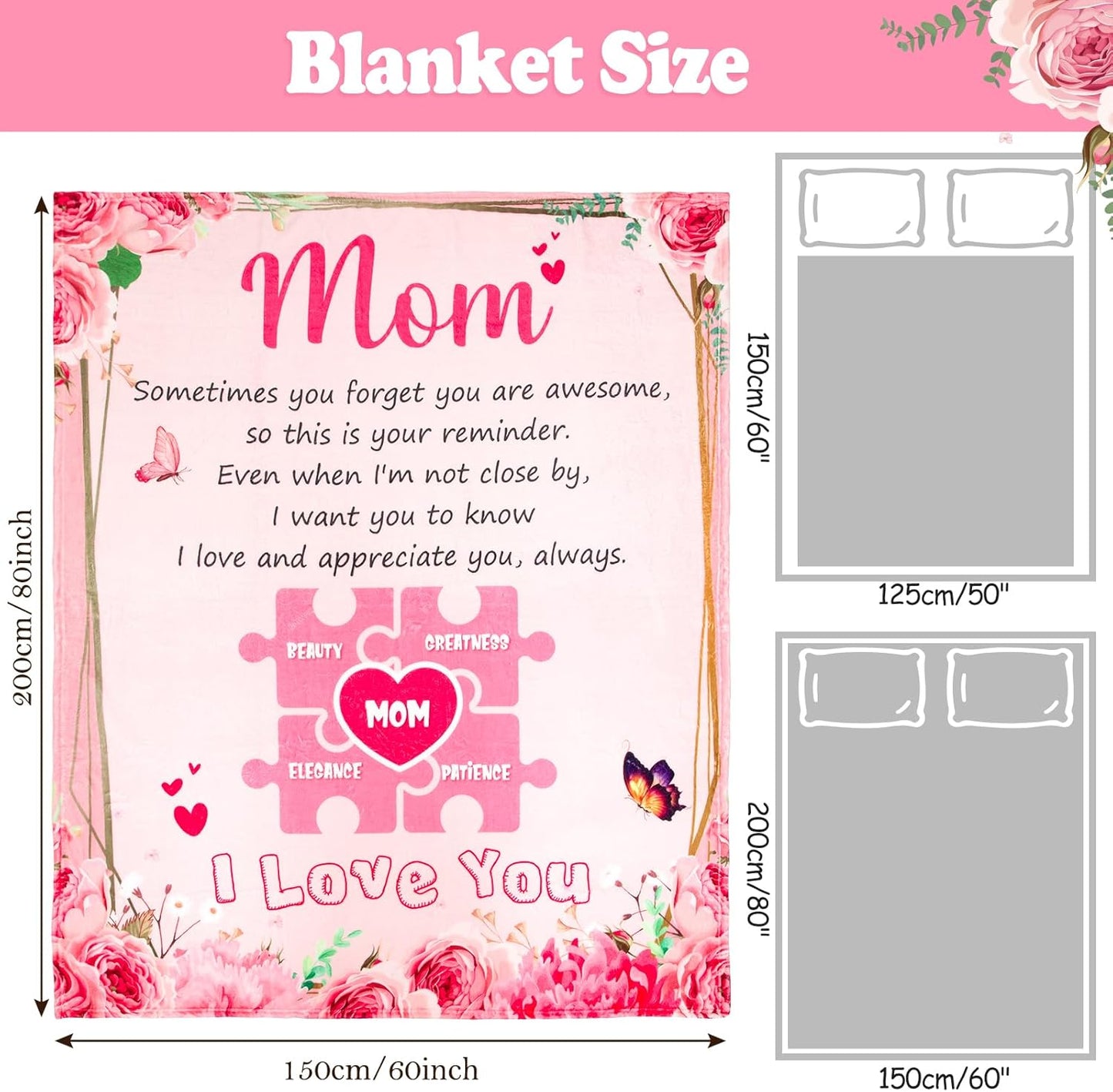Soft Flannel Pink Blanket for Mom, Ideal Birthday and Christmas Gift, 60" x 80"