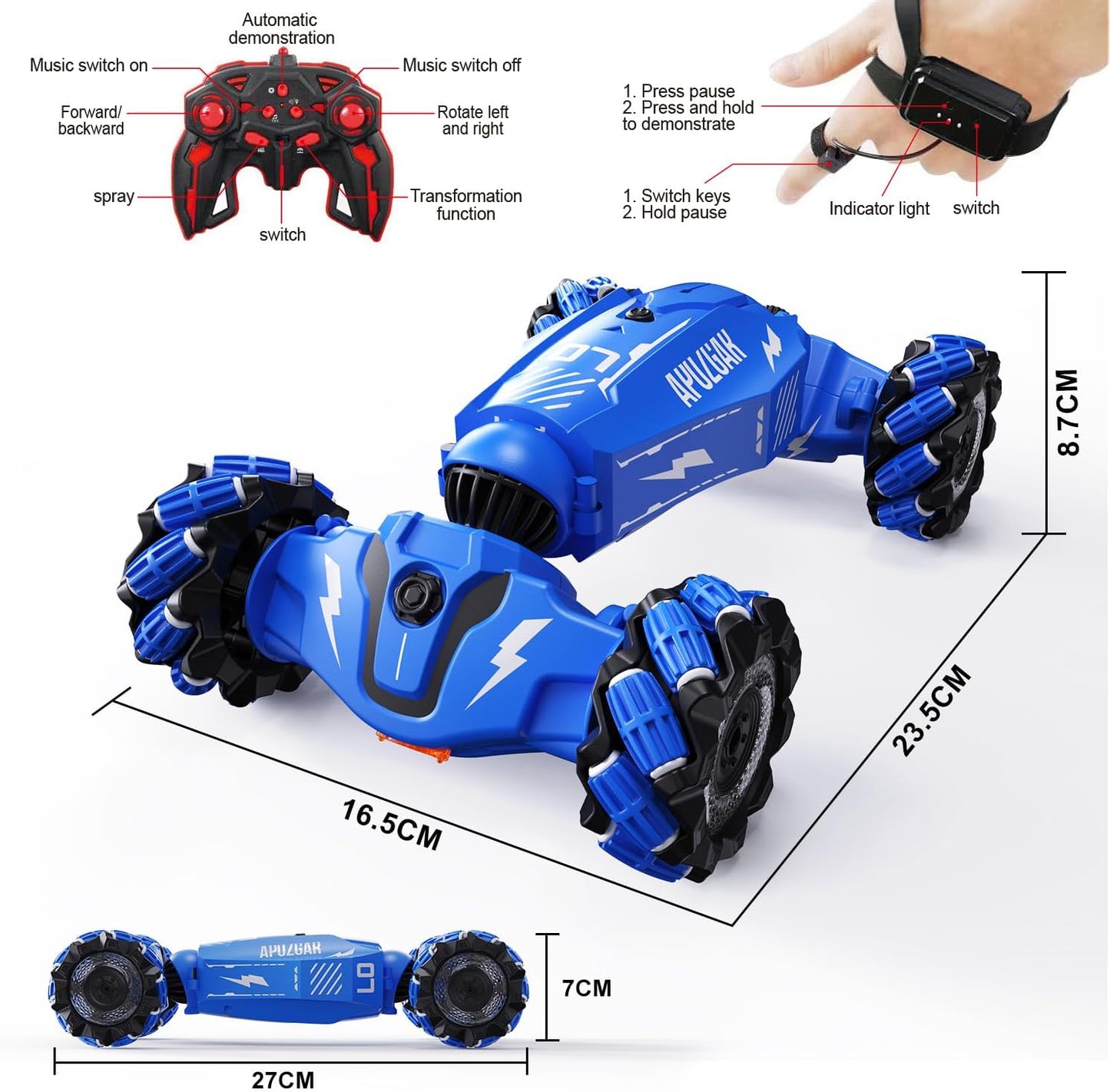 Hand Gesture RC Stunt Car with LED Lights & Music - Ultimate Toy for Kids Ages 6-10
