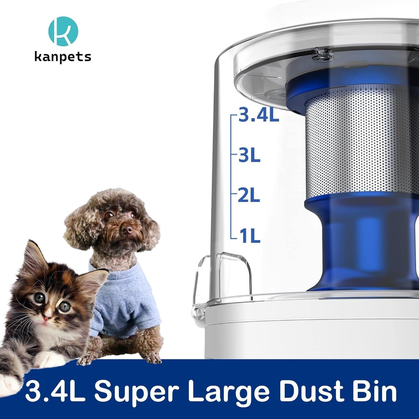 Maximize Pet Hair Clean-Up with a 3.4L Dog Vacuum Groomer and Hair Clipper, Electric Blue