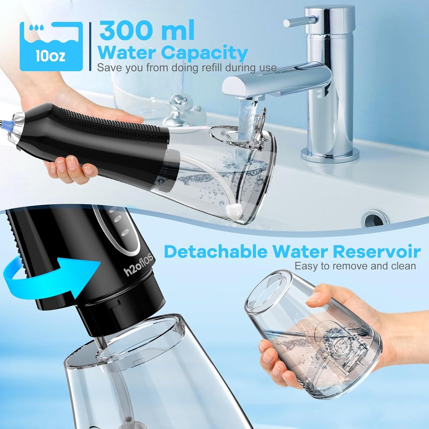 Portable Water Dental Flosser with 5 Modes - Cordless, Rechargeable, Waterproof, 300ml Tank for Home & Travel