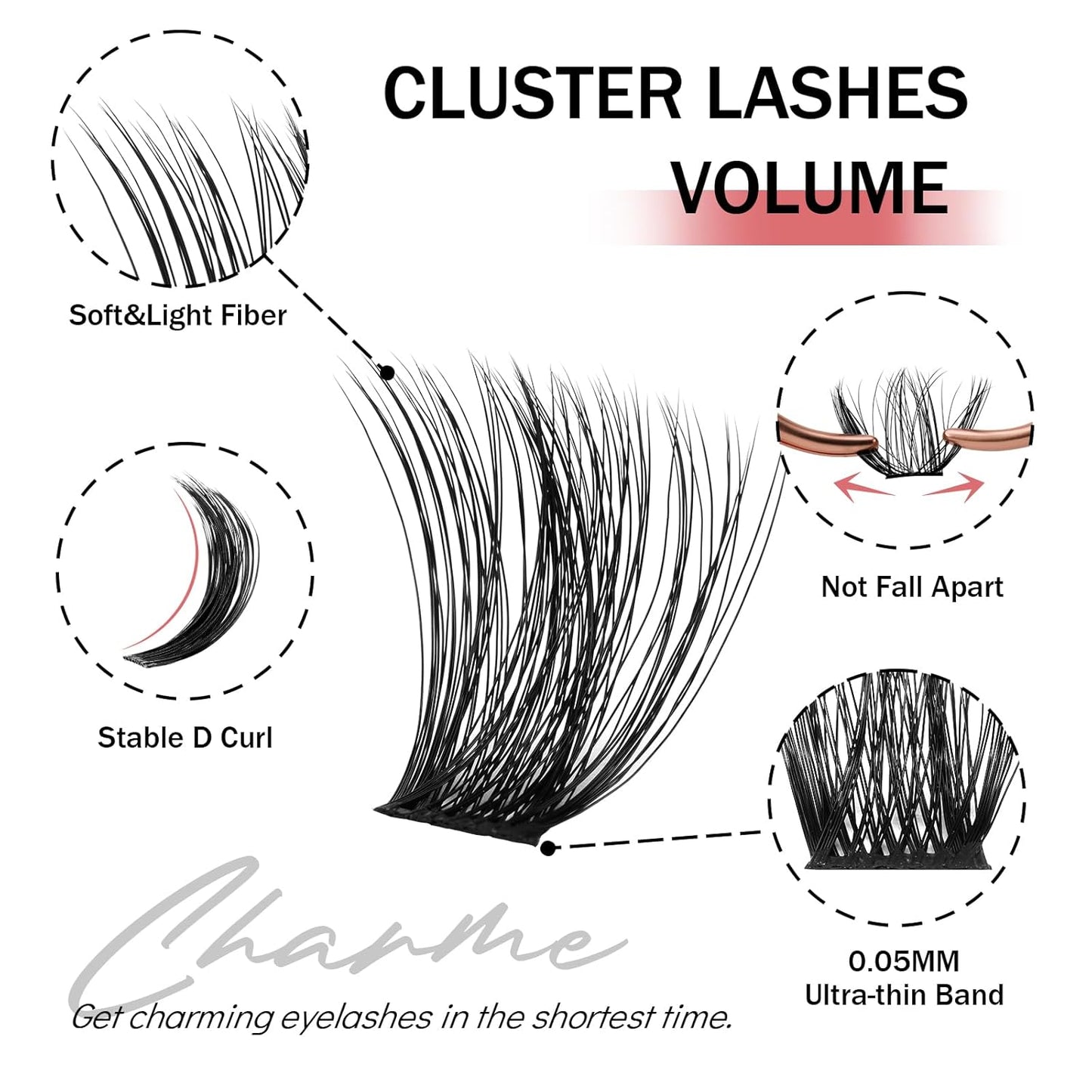 DIY Eyelash Extensions Kit - 160 Pcs D Curl Lash Clusters for Natural, Wispy Look