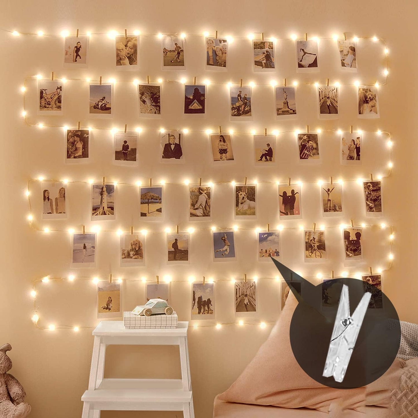 2-Pack Fairy Lights with Clips, 240 LEDs, 40 Photo Clips, USB, 39ft - Decor for Any Room