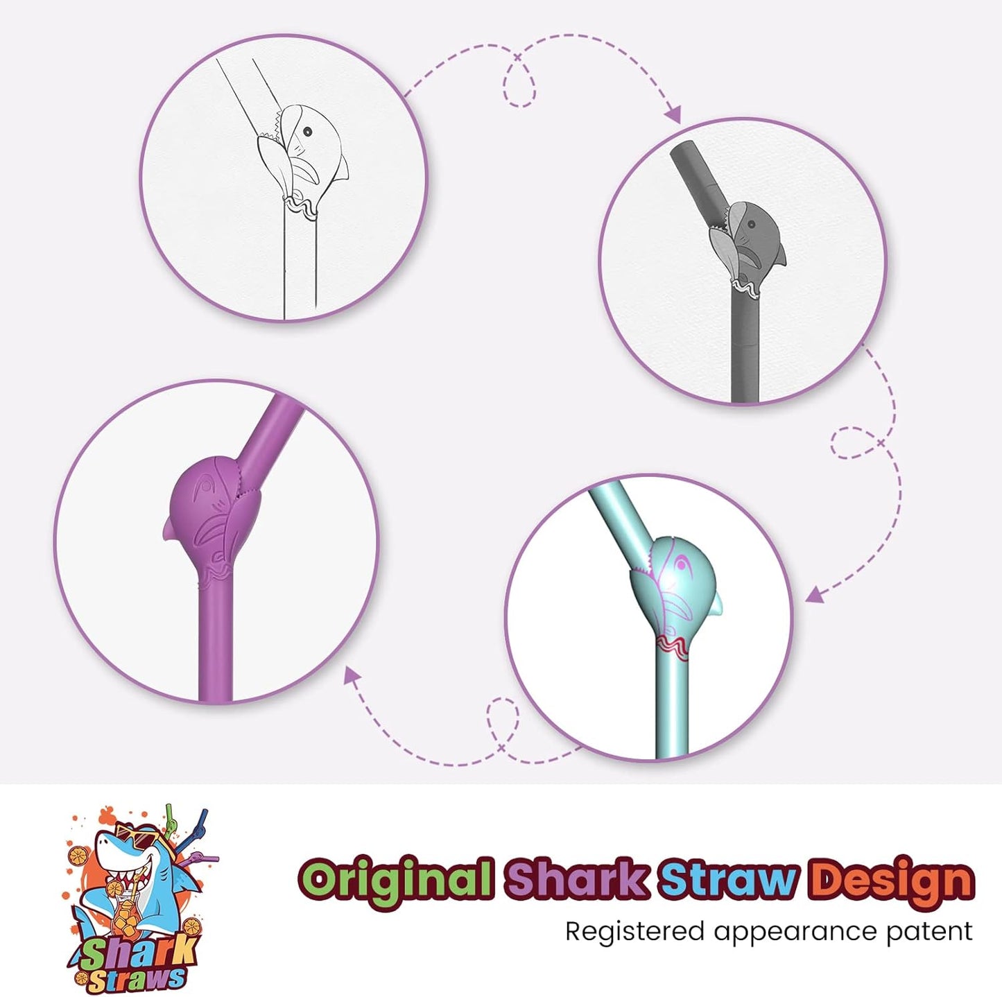 3-Pack Reusable Silicone Shark Straws - BPA Free, Extra Long 10" for 20-40oz Tumblers, Dishwasher Safe