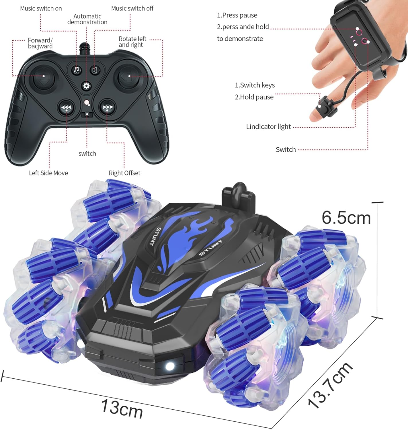 Gesture Sensing RC Stunt Car: Ultimate Toy for Boys 6-12 Years Old | Cool Lights & Music