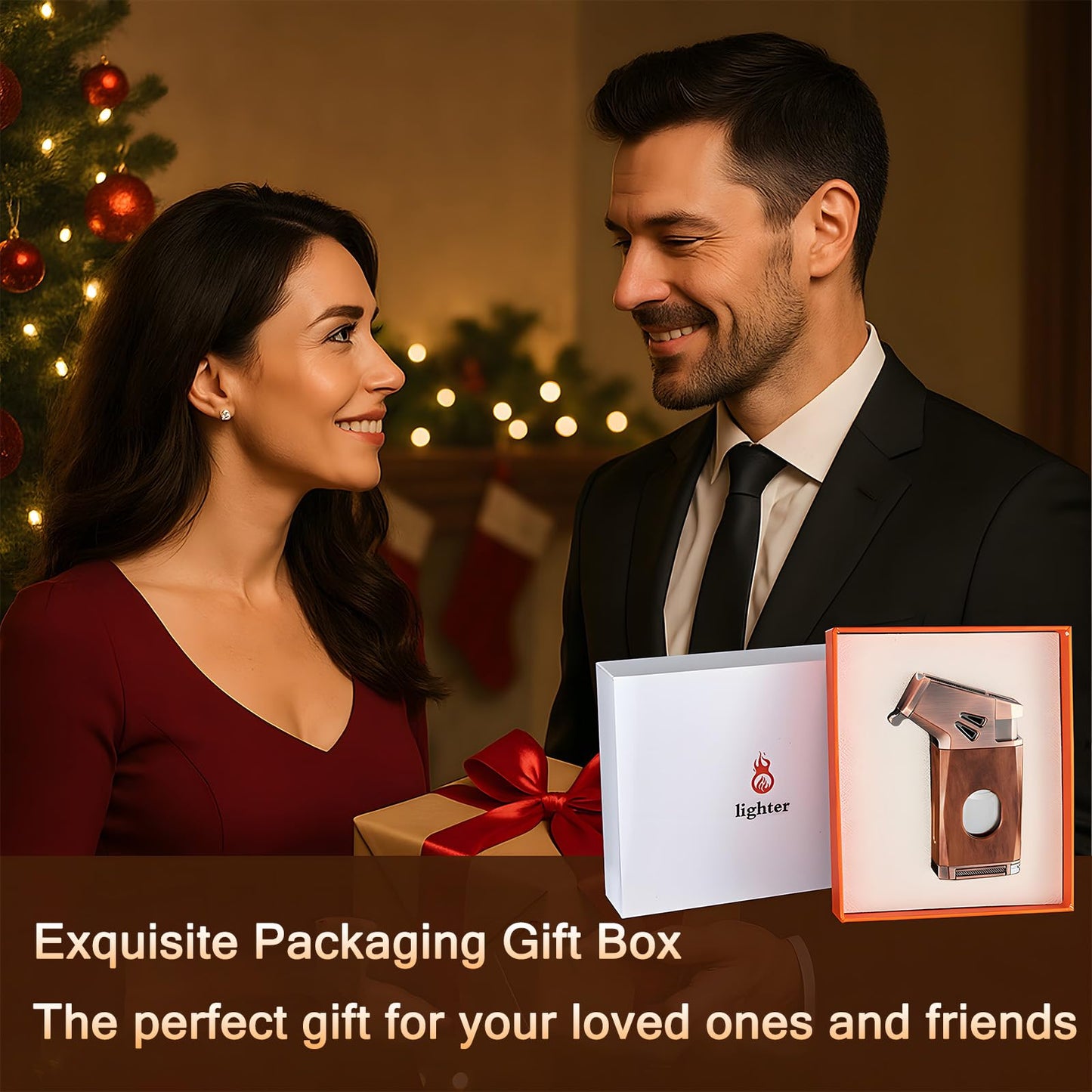 5-in-1 Refillable Butane Torch Lighter with Built-in Cutter, Punch, Holder, and Draw Enhancer - Windproof Jet Flame