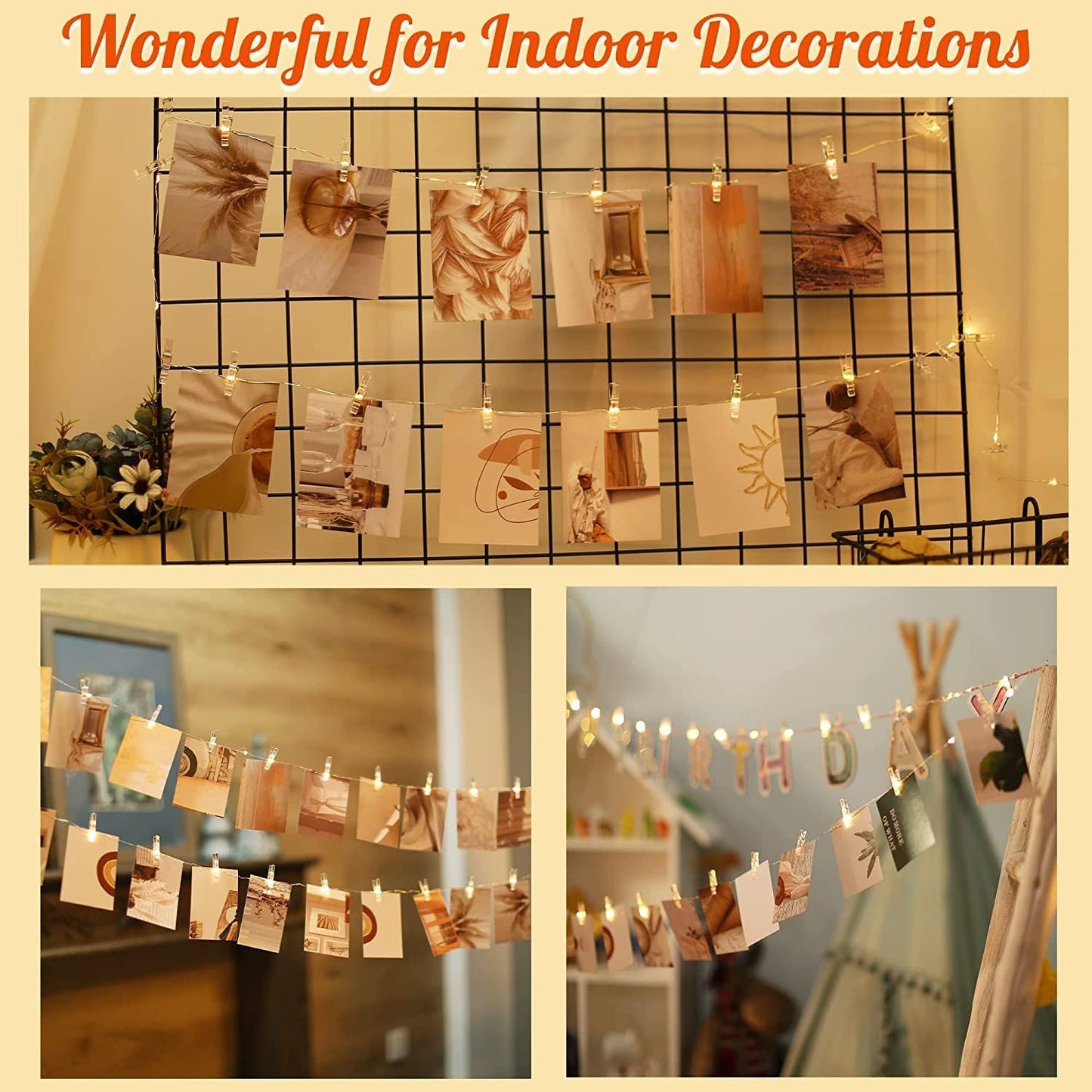 2-Pack Fairy Lights with Clips, 240 LEDs, 40 Photo Clips, USB, 39ft - Decor for Any Room