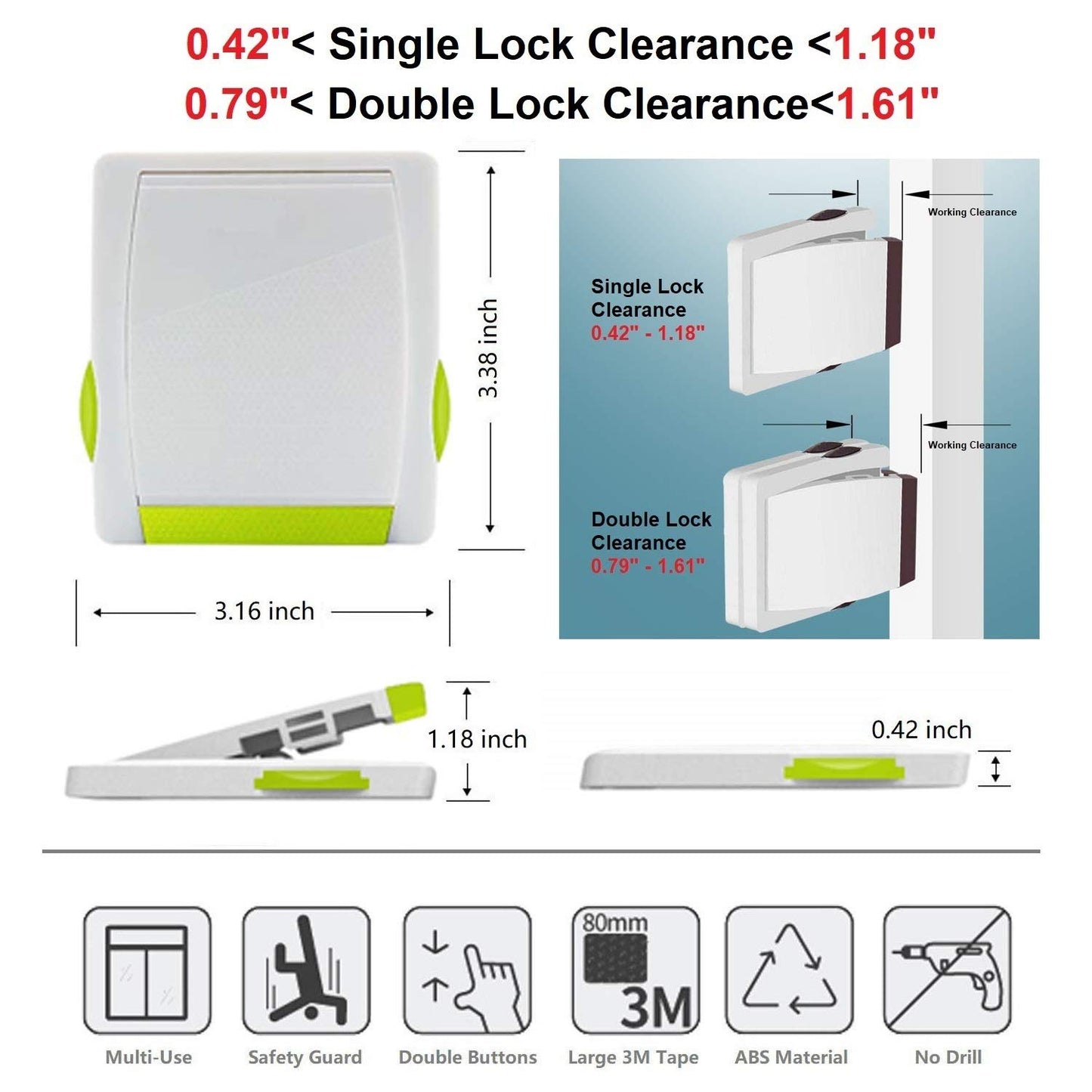 4pk Baby Safety Sliding Glass Door/Window Locks (No Drilling Required)