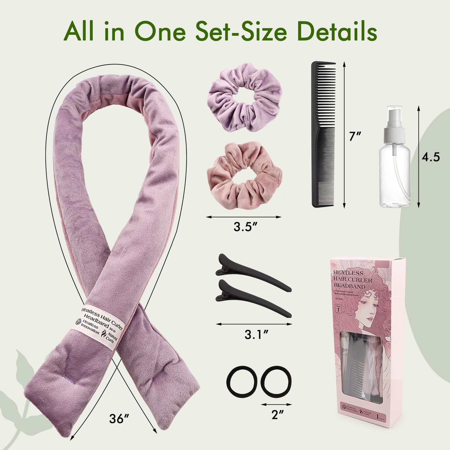 Heatless Hair Curler Set - Soft Velour No Heat Curling Headband for Long and Medium Hair, Includes Accessories (Purple)