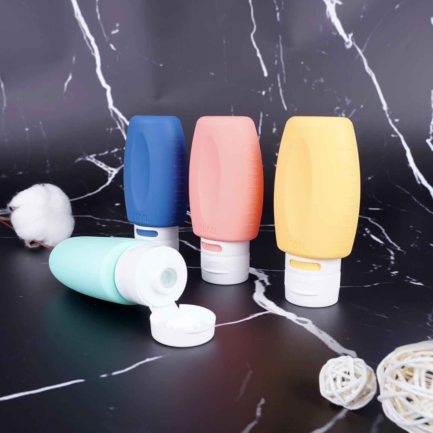Travel Toiletry Bottles 3oz 4 Pack, TSA Approved Leakproof Silicone Containers