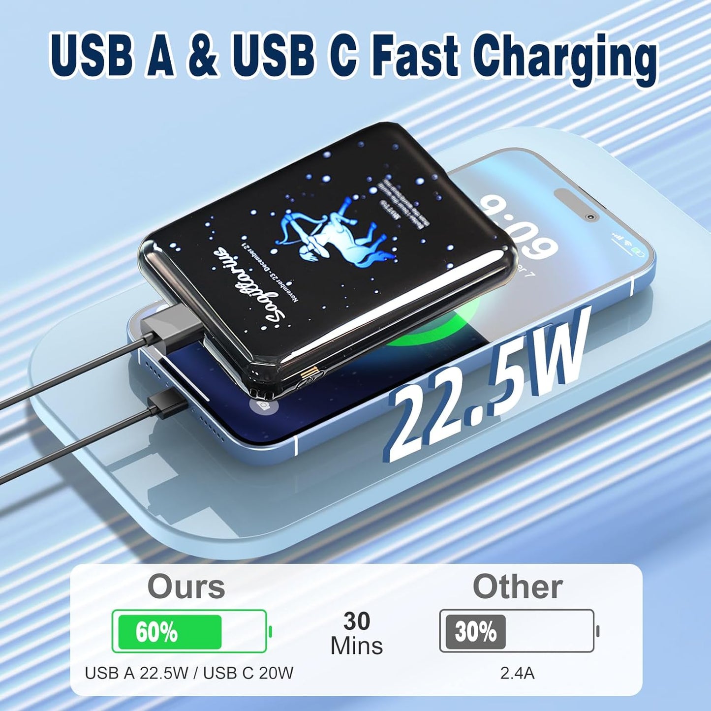 Compact Sagittarius Style 10000mAh Mini Power Bank with Fast USB C Charging
