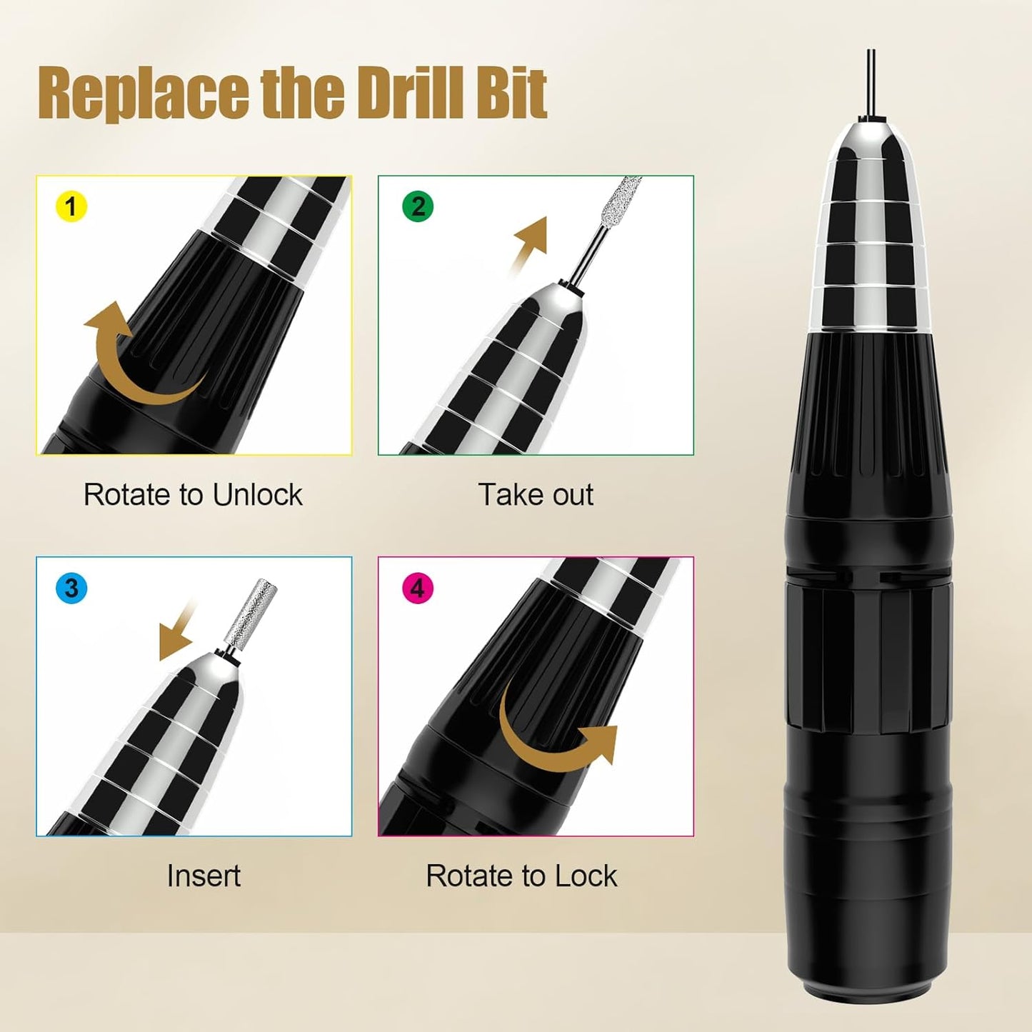 Gold 35,000 RPM Professional Electric Nail Drill Machine for Acrylic & Gel Nails