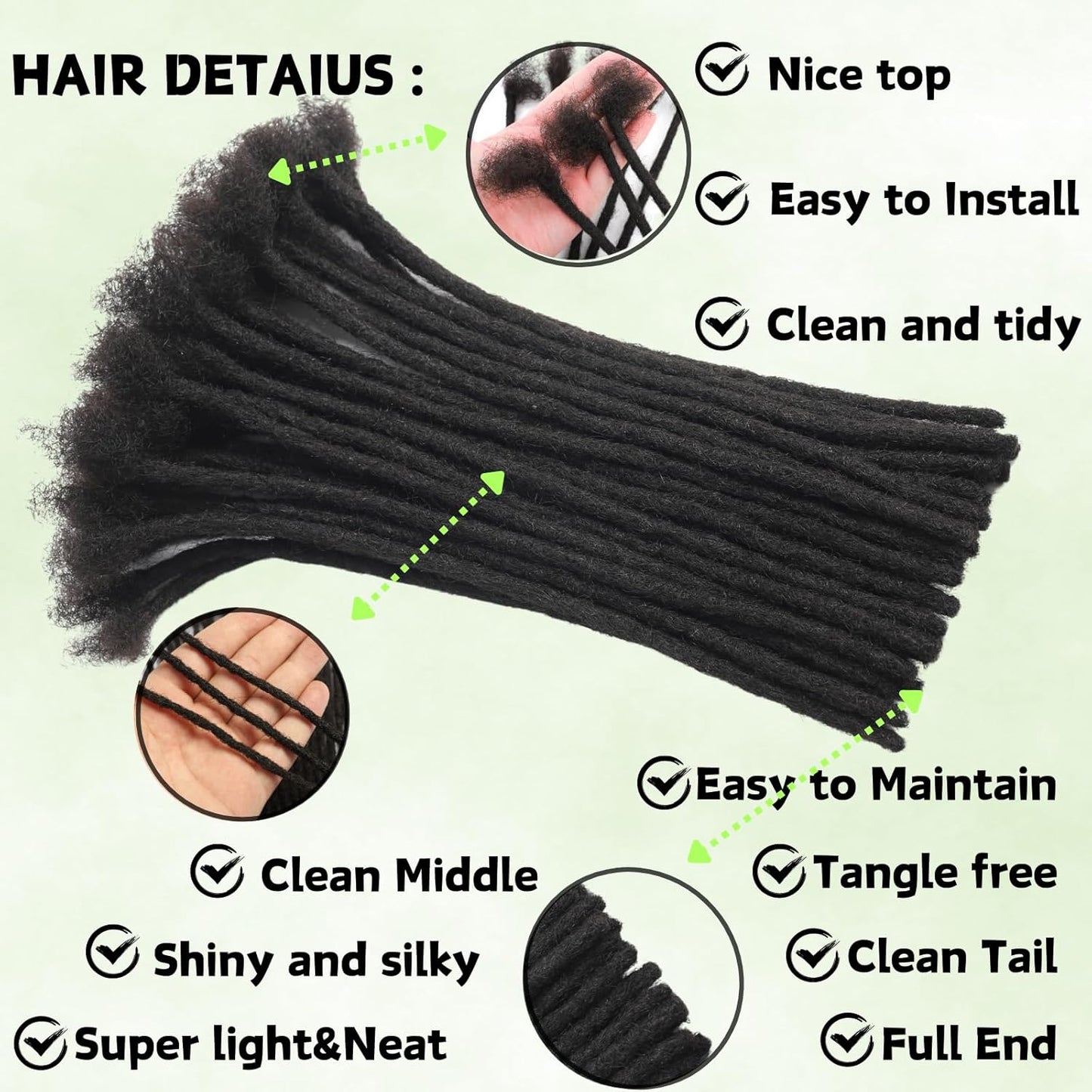 6-Inch Handmade 100% Human Hair Loc Extensions – 30 Strands, Natural Black