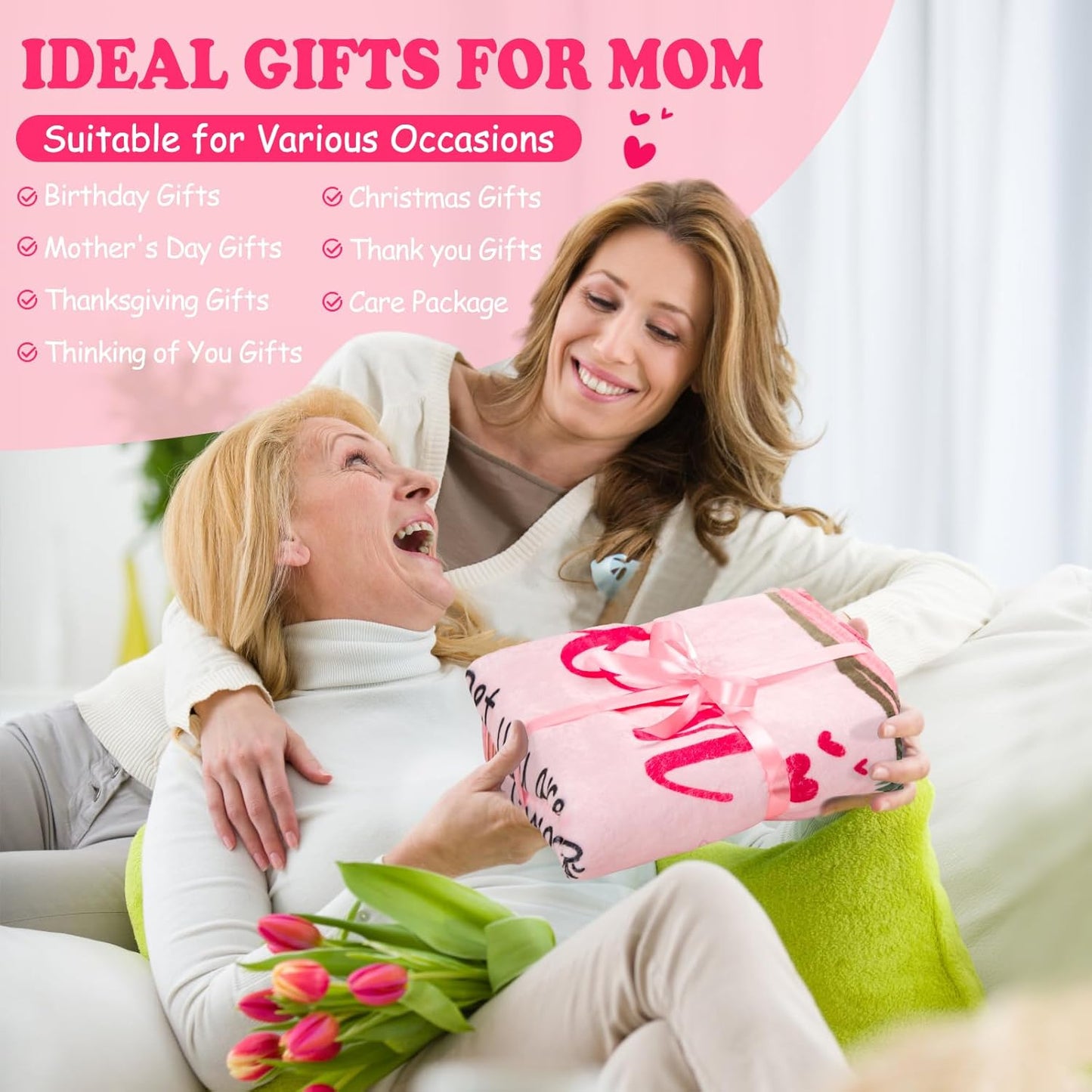 Soft Flannel Pink Blanket for Mom, Ideal Birthday and Christmas Gift, 60" x 80"