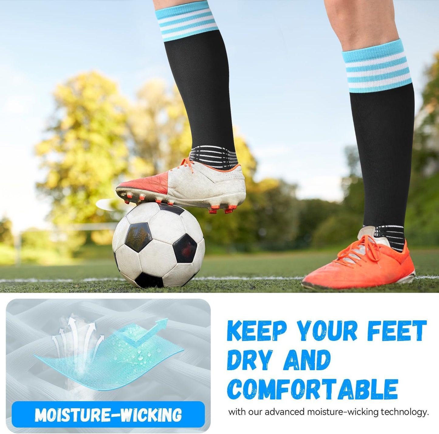 Boost Your Game: Compressive Extra Small Soccer Socks with Coolmax Moisture Control and Ankle Support