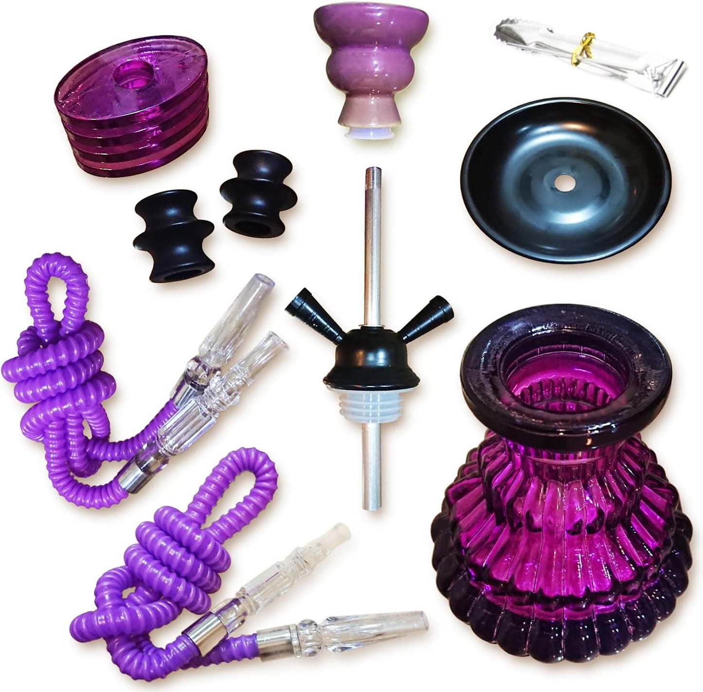 Complete 11" Hookah Set with 2 Hoses, Glass Vase, and Easy Carry Design - Enjoy Anywhere