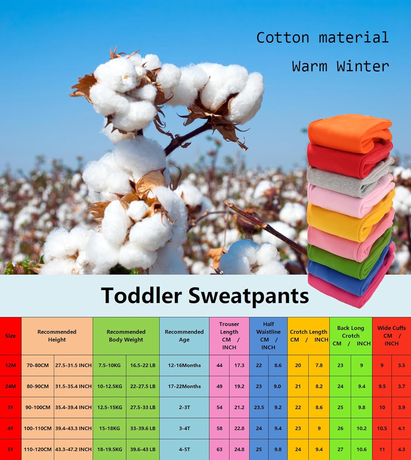 Orange Unisex Toddler Jogger Pants 2T - Cotton Blend for Warmth & Comfort