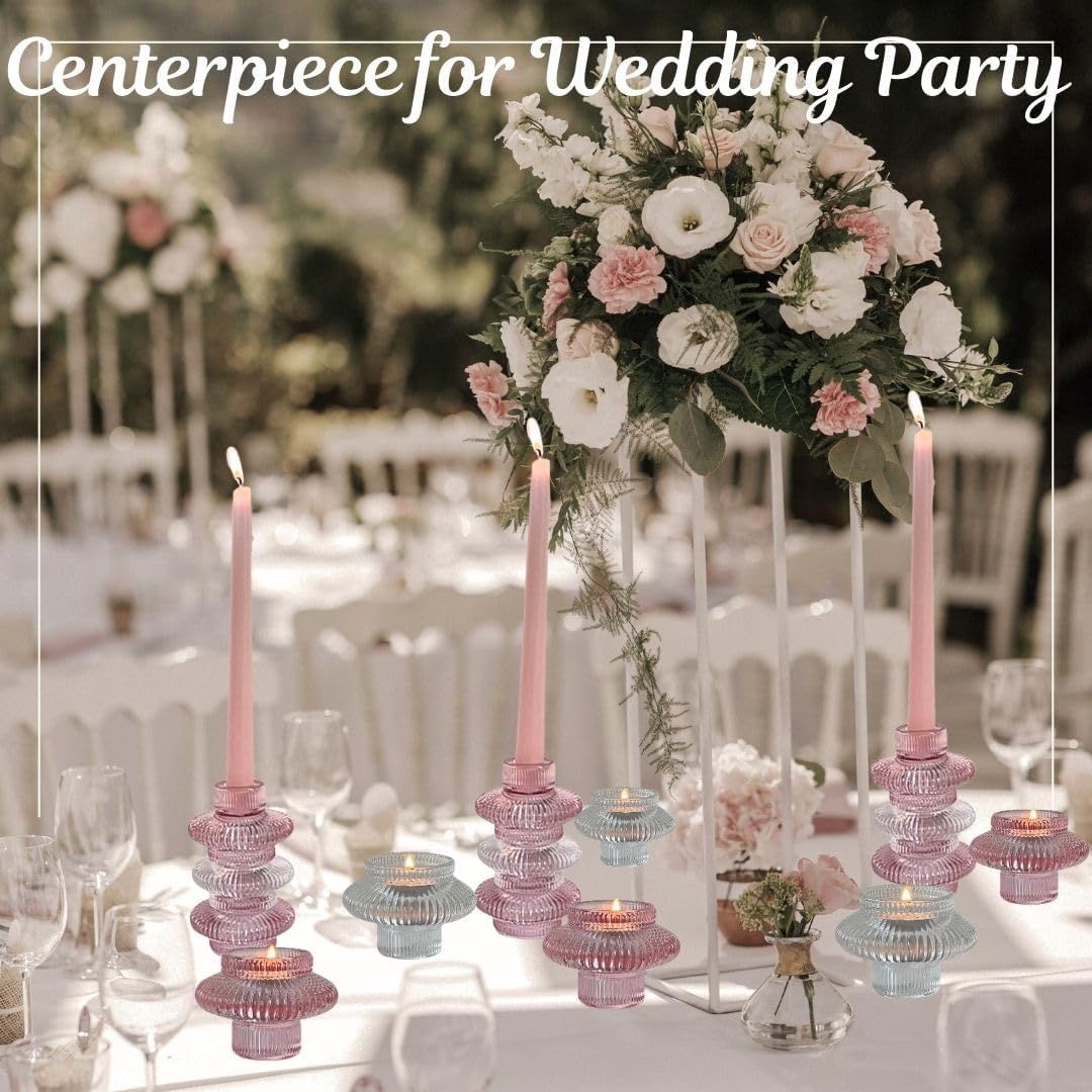 Dual-Sided Clear Glass Candlestick Holders for Tapered & Tealight Candles - Ideal for Weddings & Home Decor