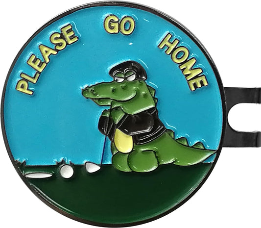 1" Crocodile "Please Go Home" Golf Ball Marker/Coin w/ Strong Magnetic Hat Clip