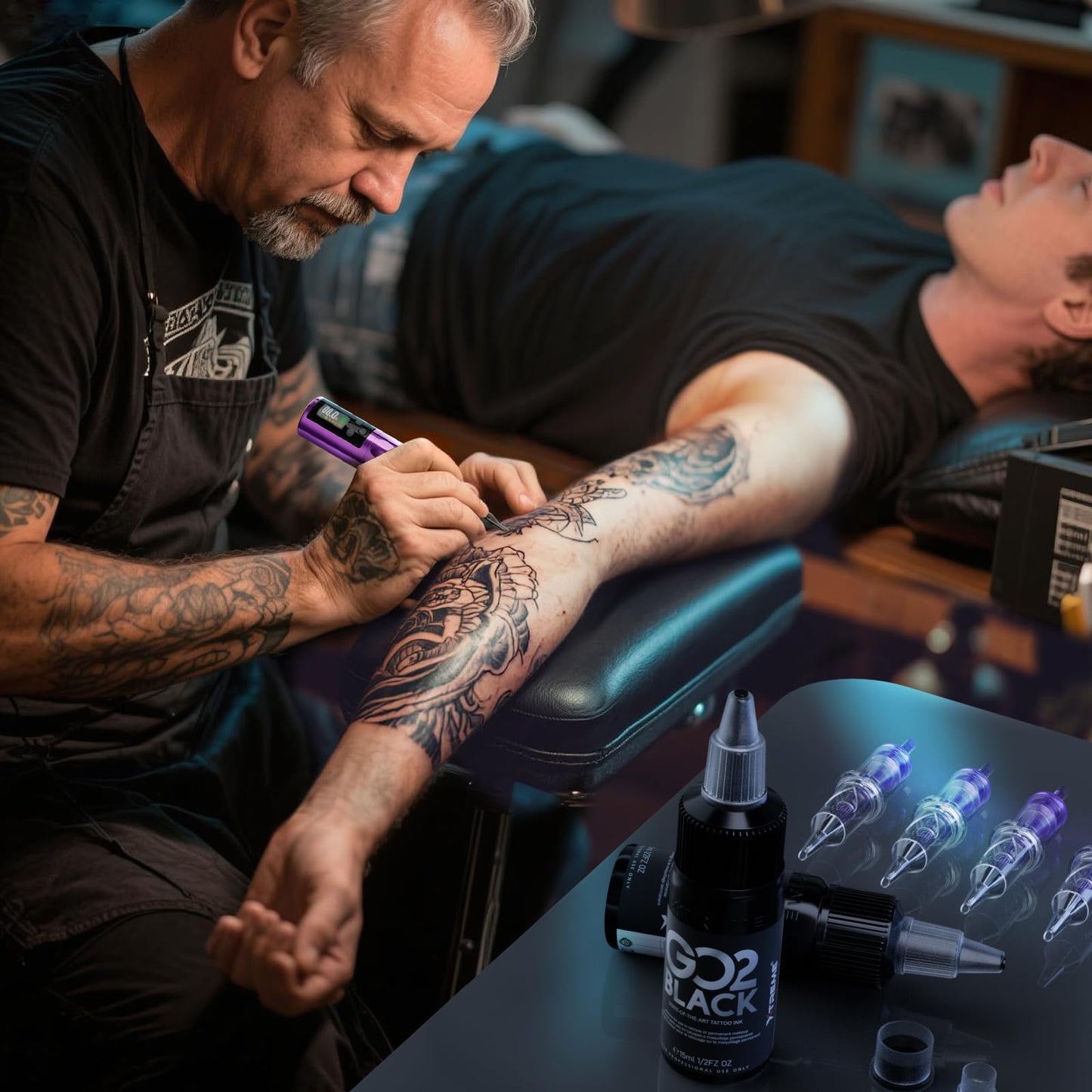 Wormhole Wireless Tattoo Machine Kit with 1,800mAh Battery, 20 Cartridge Needles, and Black Ink