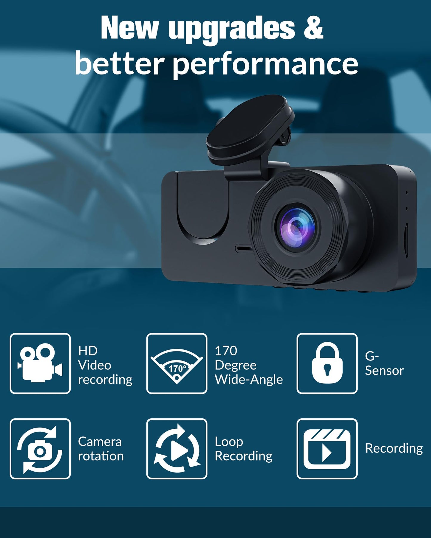 3 Channel Dash Camera for Cars - 4K UHD Front, Rear, and Inside Cabin Triple Dash Cam with 32GB SD Card and IR Night Vision