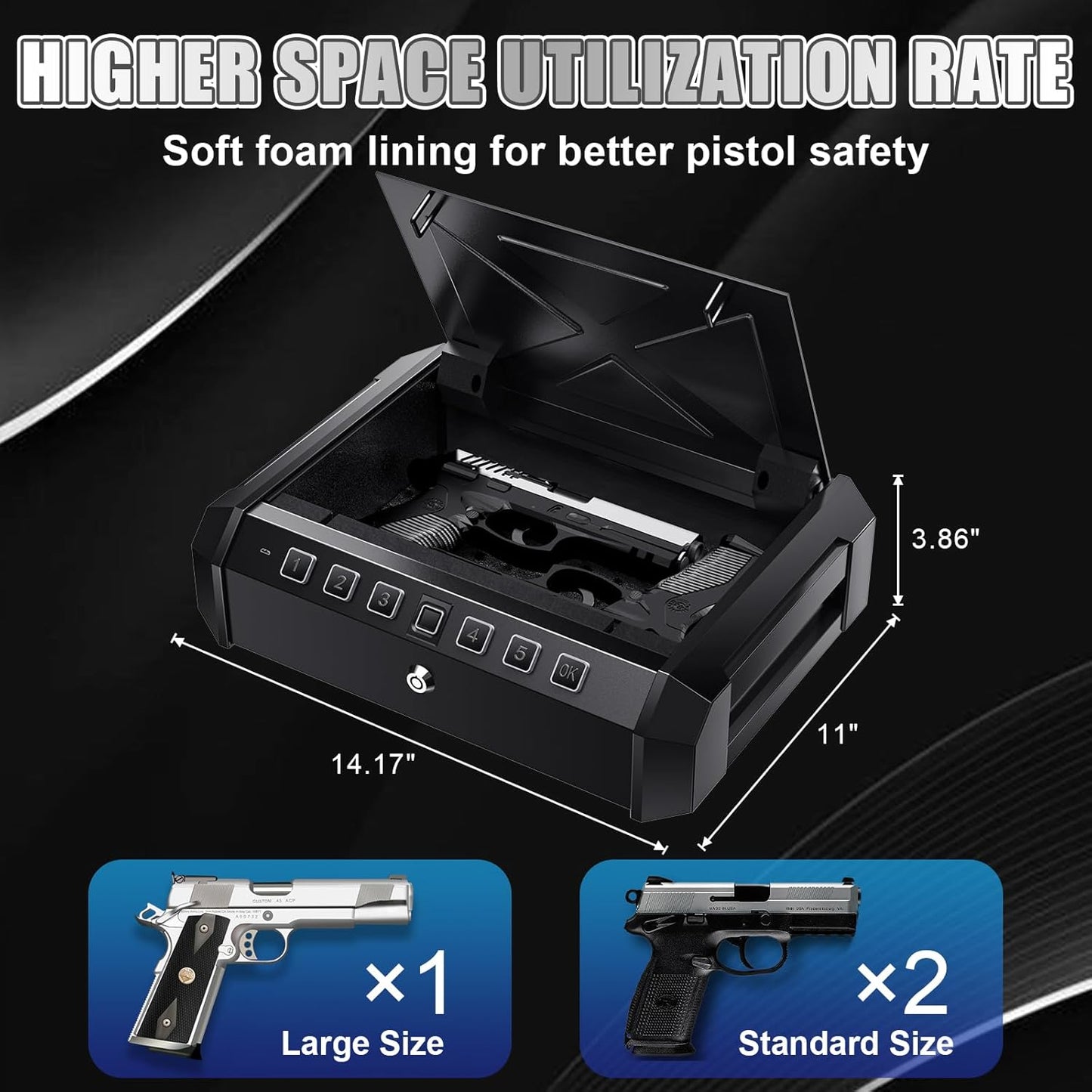 Biometric Handgun Safe: Quick Access, Fits 2 Pistols, Portable with Safety Rope