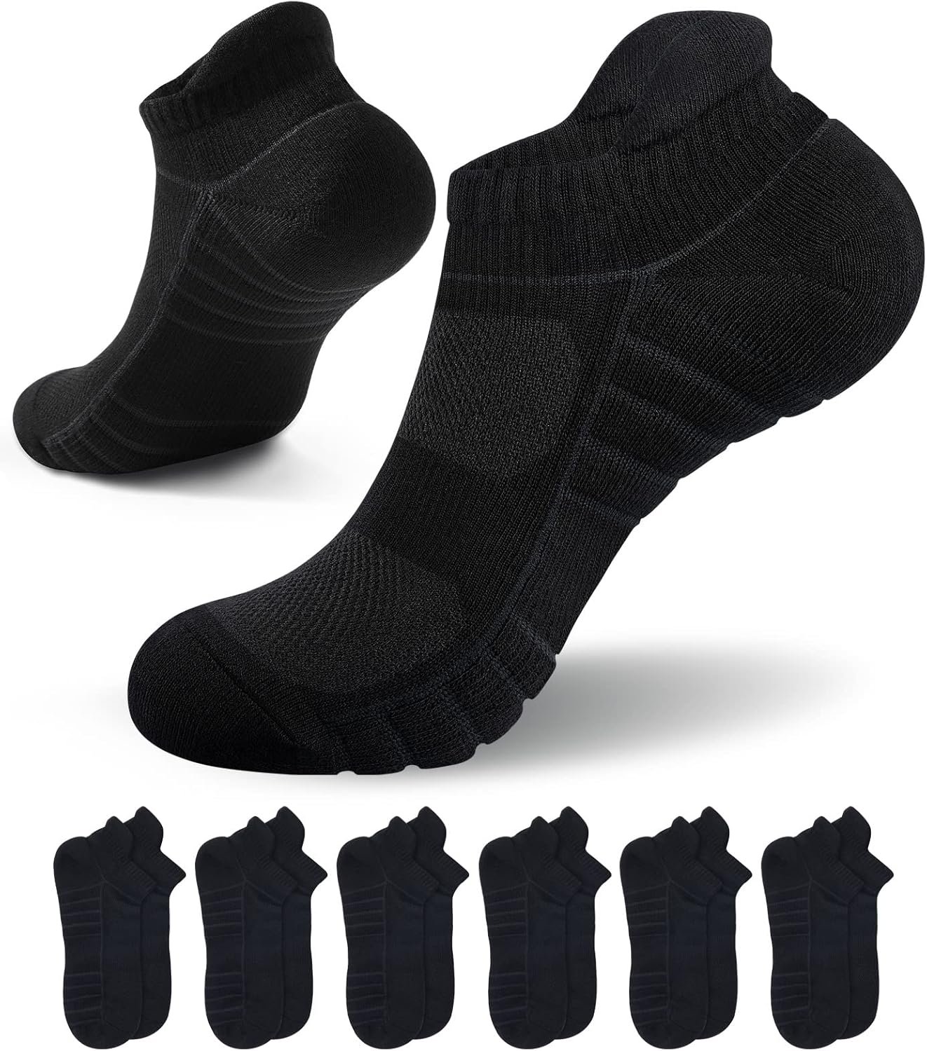 Pack of 6 Men's Size 6-8 Cushioned Ankle Socks for Running & Sports - Durable, Breathable, Odor-Free