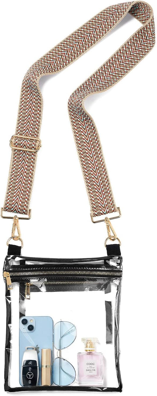 Stadium Approved Clear Crossbody Bag with Adjustable Colorful Strap for Concerts, Festivals, and Sports Events