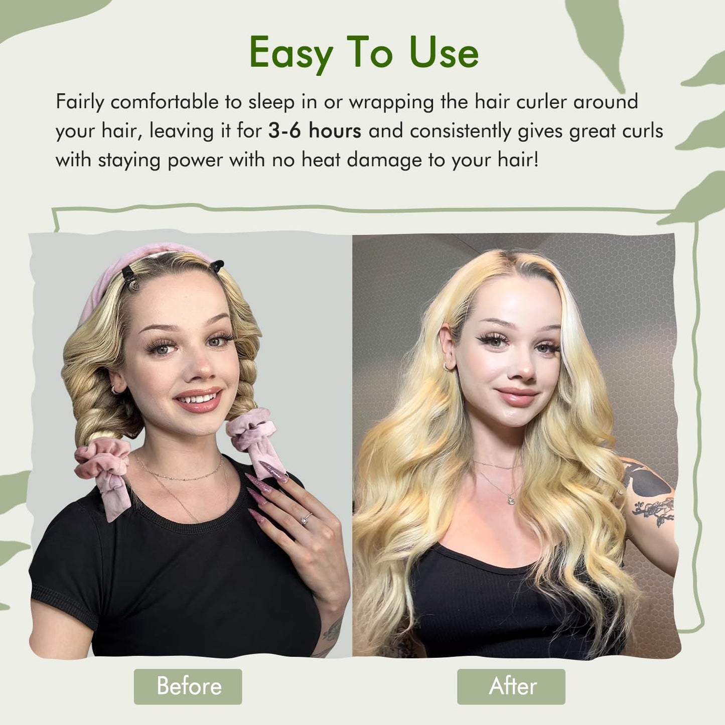 Heatless Hair Curler Set - Soft Velour No Heat Curling Headband for Long and Medium Hair, Includes Accessories (Purple)