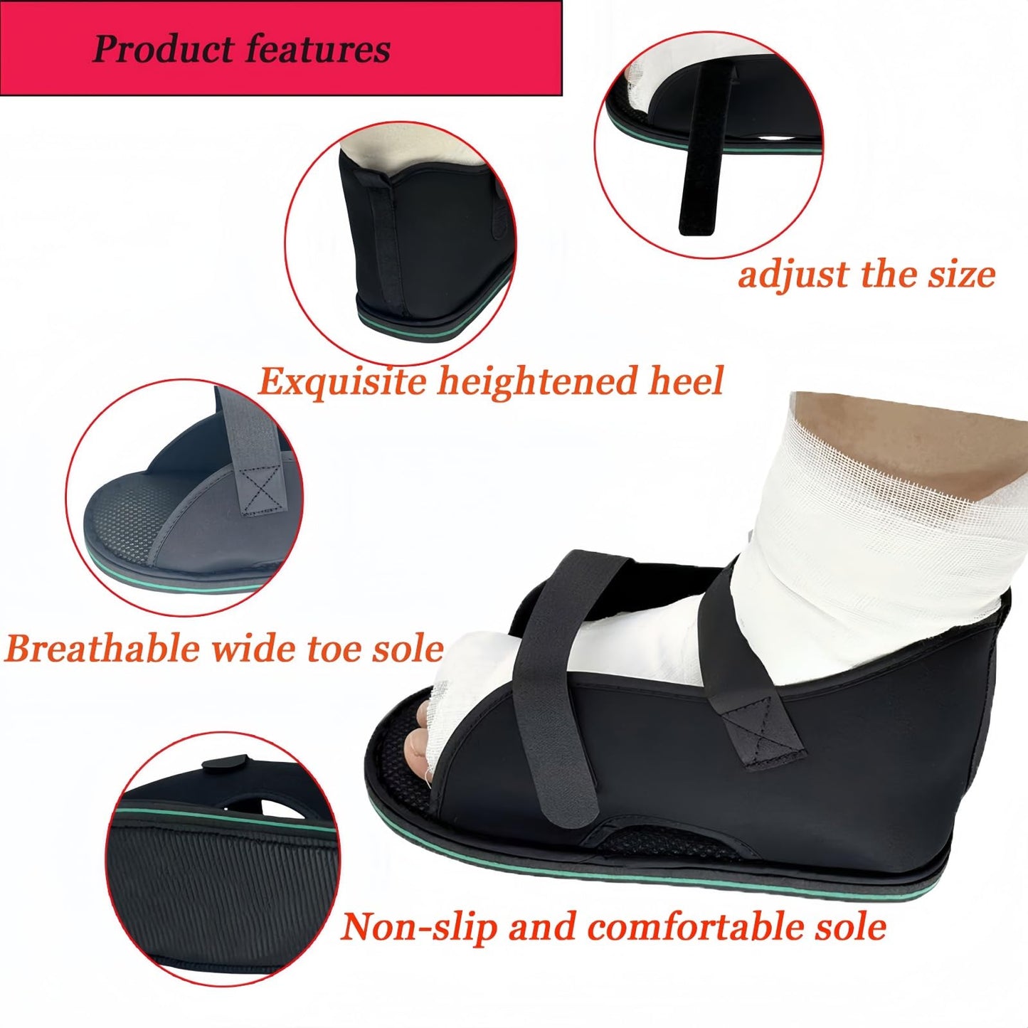 XL Adjustable Post-Op Medical Walking Shoe for Foot Casts and Fractures