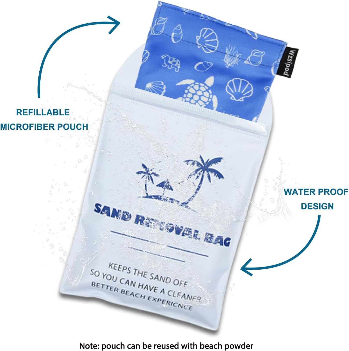Beach Sand Removal Bag | Gentle, Skin-Friendly & Talc-Free | Natural Alternative for Effective Sand Cleaning (Turtle)