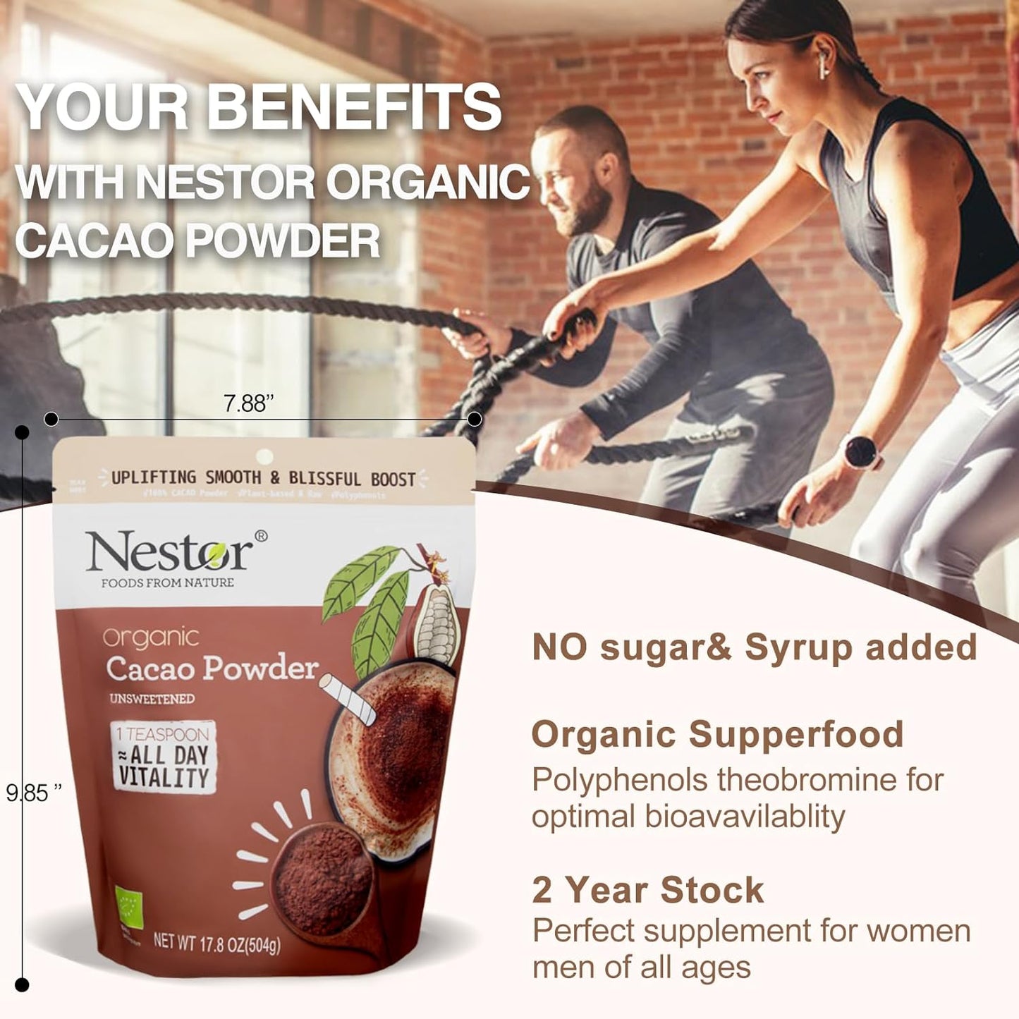 Premium Organic Cacao Powder 17.8oz: Nestor's 100% Pure, Non-alkalized, Plant-Based Superfood - Rich in Antioxidants, Gluten-Free, Vegan, No Preservatives