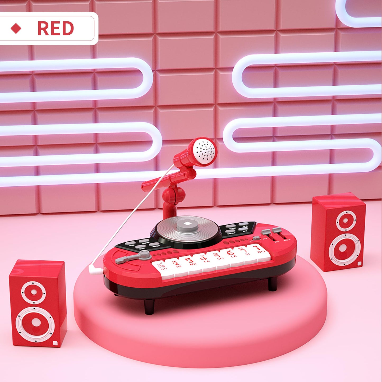 Girls DJ Mixer Piano Toy with Microphone – 8-Key Keyboard, Drum Sounds, Rhythms, Lights, MP3/Phone Input – Musical Instrument for Toddlers Ages 1–3