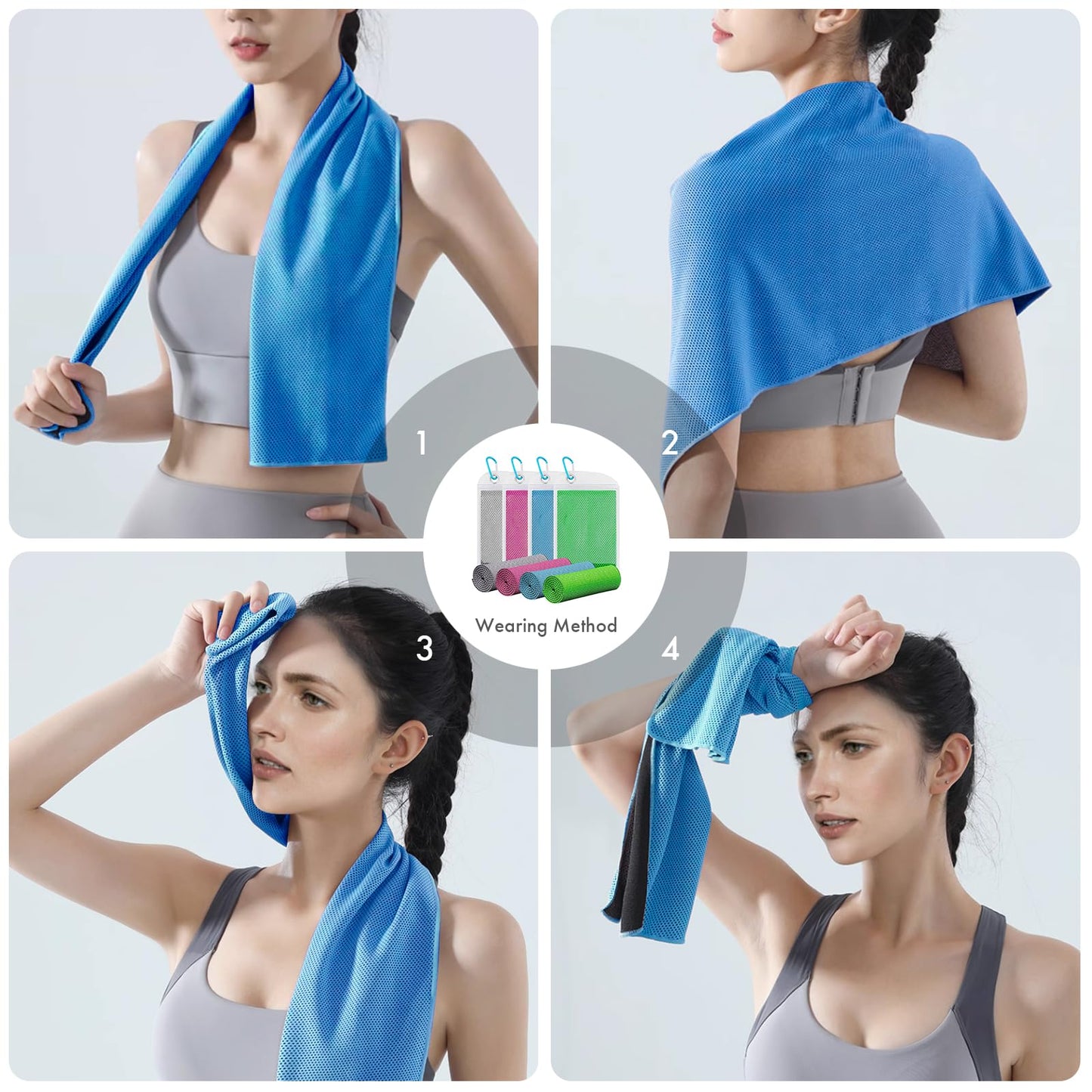 4-Pack Stay Cool with Multipurpose 40"x12" Microfiber Cooling Towels for All Outdoor Activities