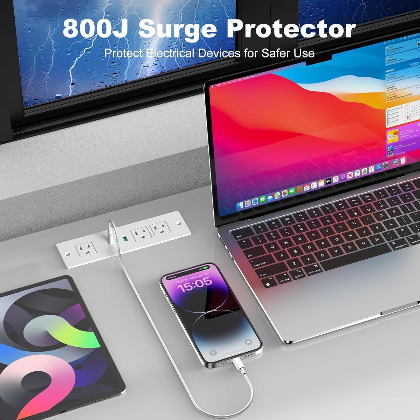 Recessed Power Strip USB C with 30W Delivery - 6FT Cable, 3 Outlets & 2 USB-C