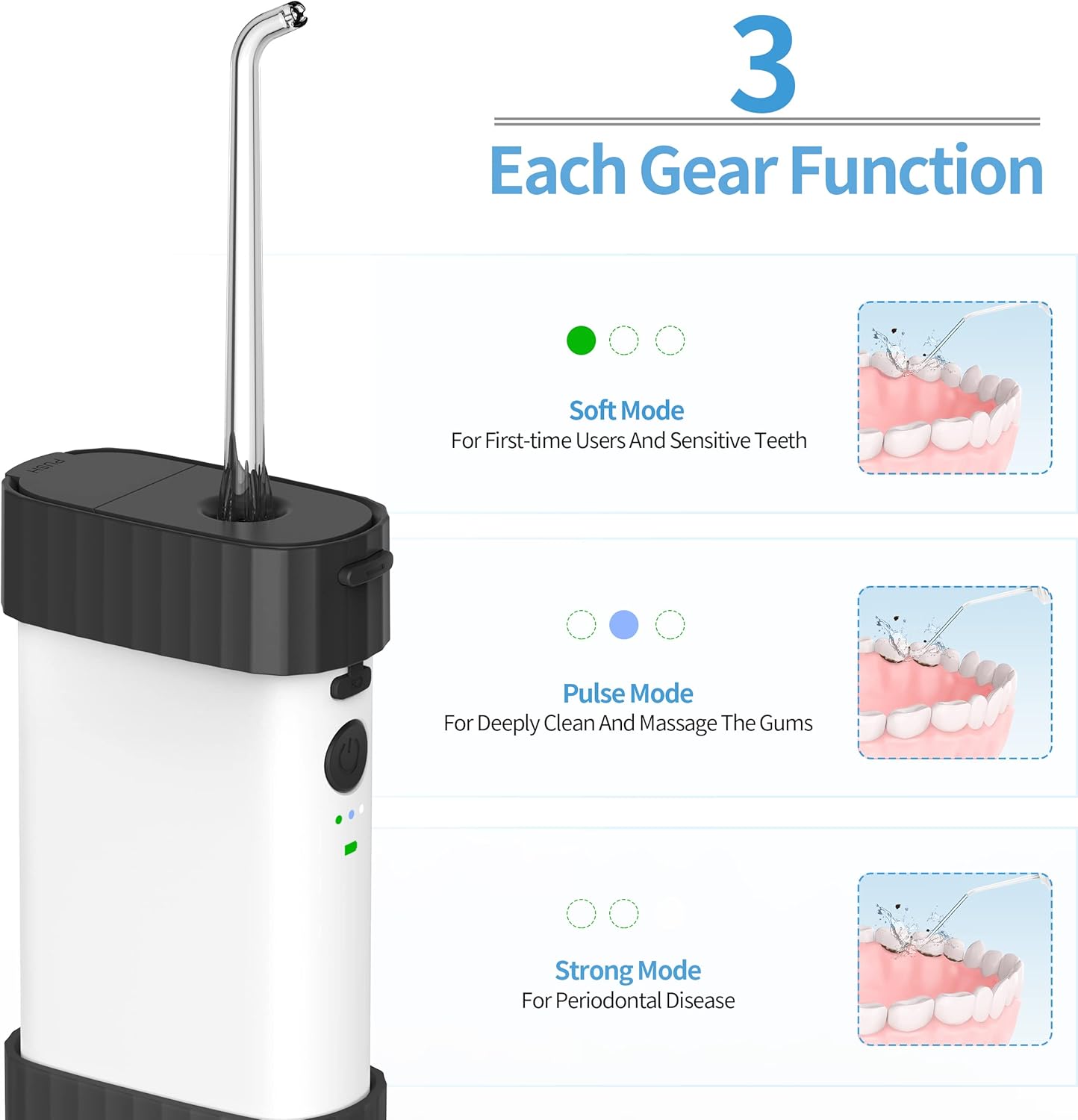 Black Portable Water Flosser with Retractable Tank – 3 Modes, 5 Tips, Long Battery Life