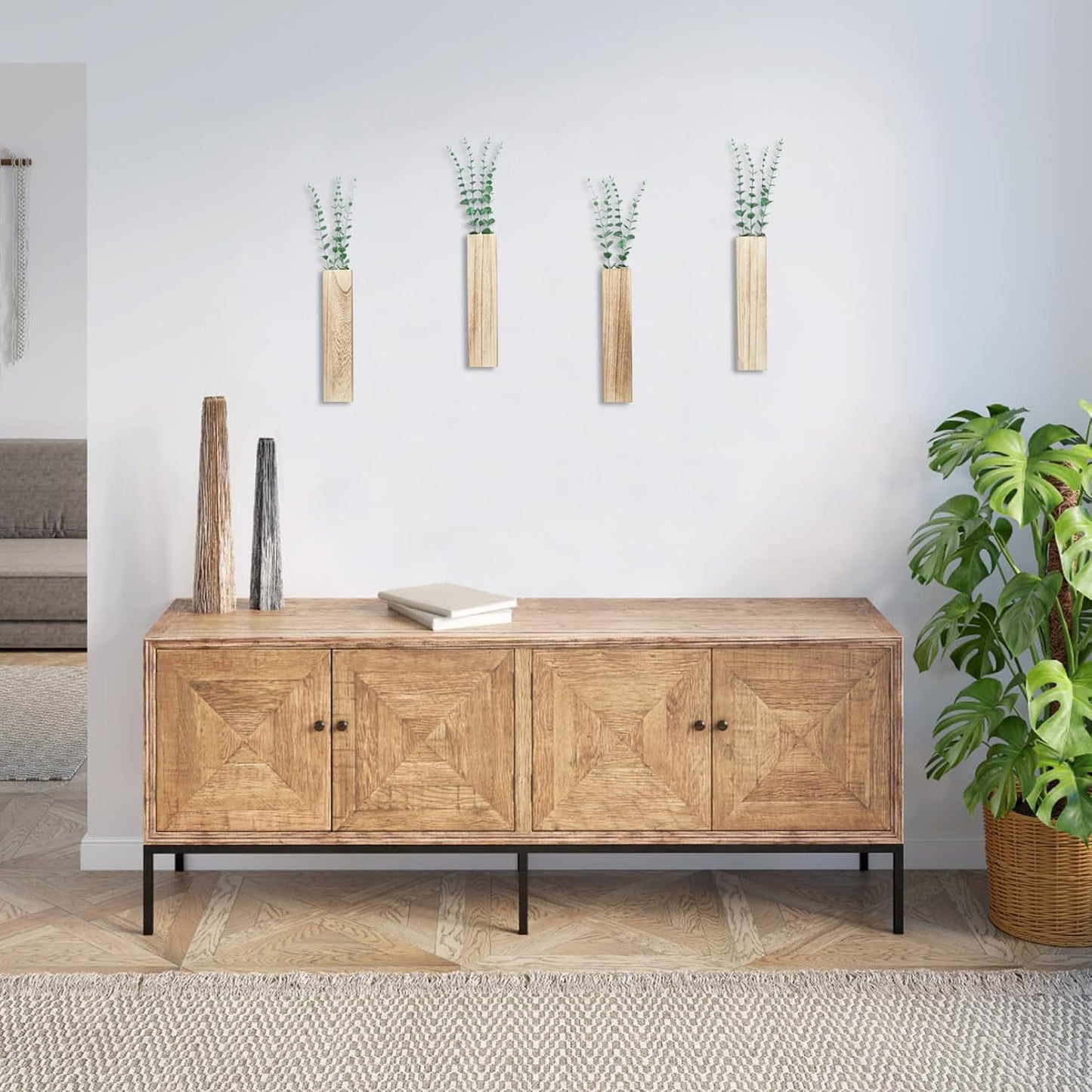 4-Pack Explore Handcrafted Wooden Wall Vases for Modern Farmhouse Decor | Home & Office