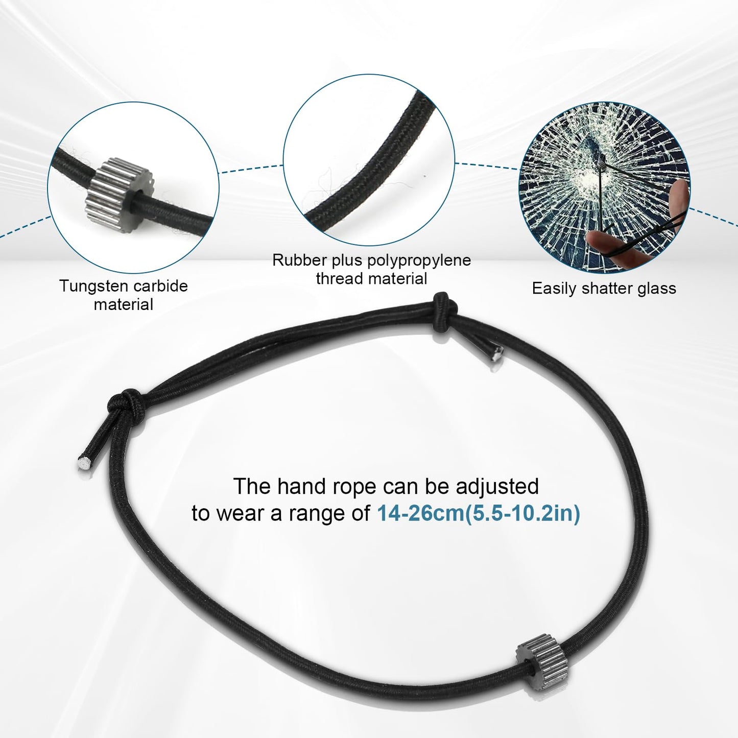 Car Window Breaker Bracelet, Tungsten Carbide Bead Emergency Escape Wrist Strap for Tempered Side Window Glass, Self-Rescue Tool, 1 Pc