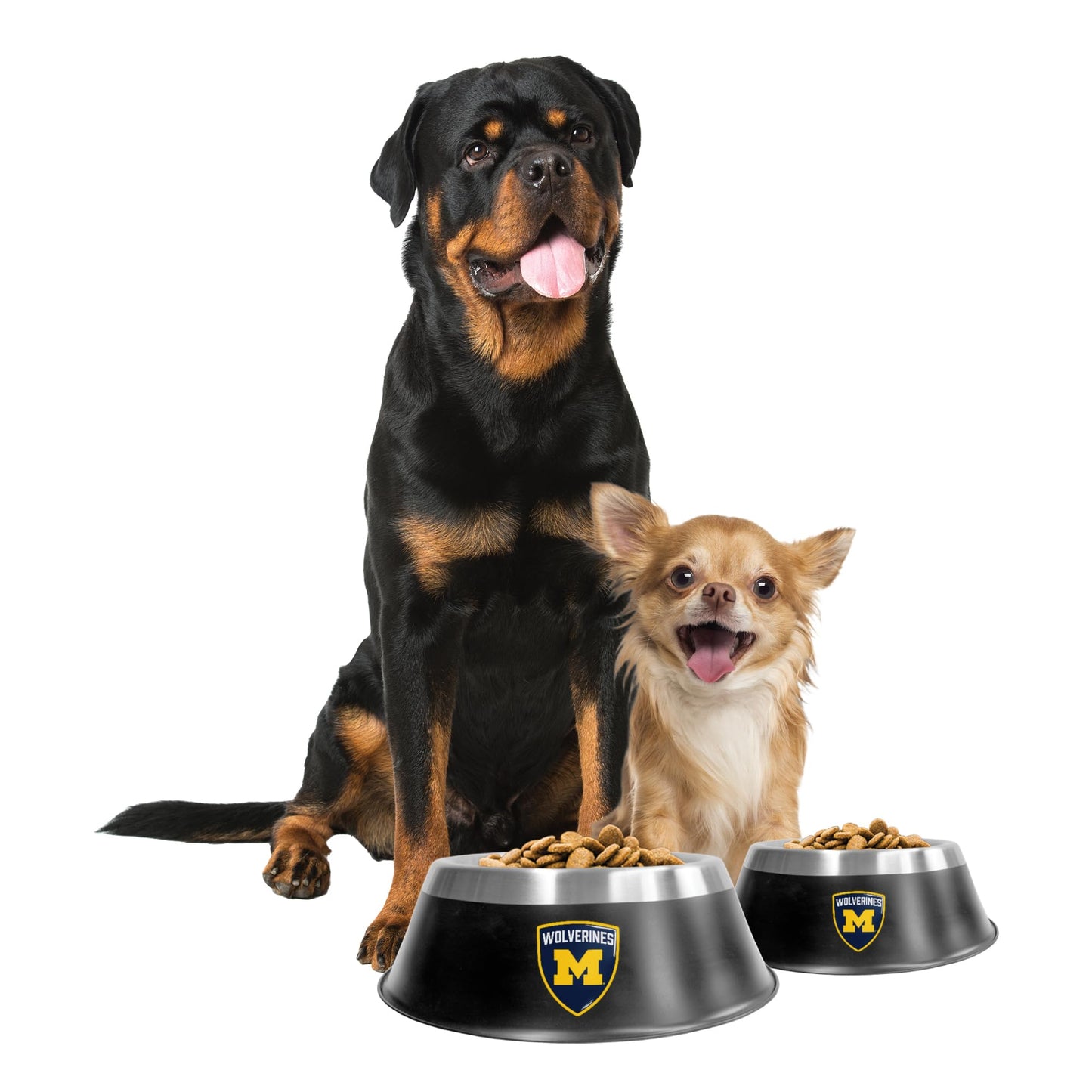 NCAA Michigan Wolverines MVP Pet Bowl, Large Stainless Steel Dog & Cat Bowl, Matte Black Powder Coat, Full-Color Logo Dome, Non-Slip Base