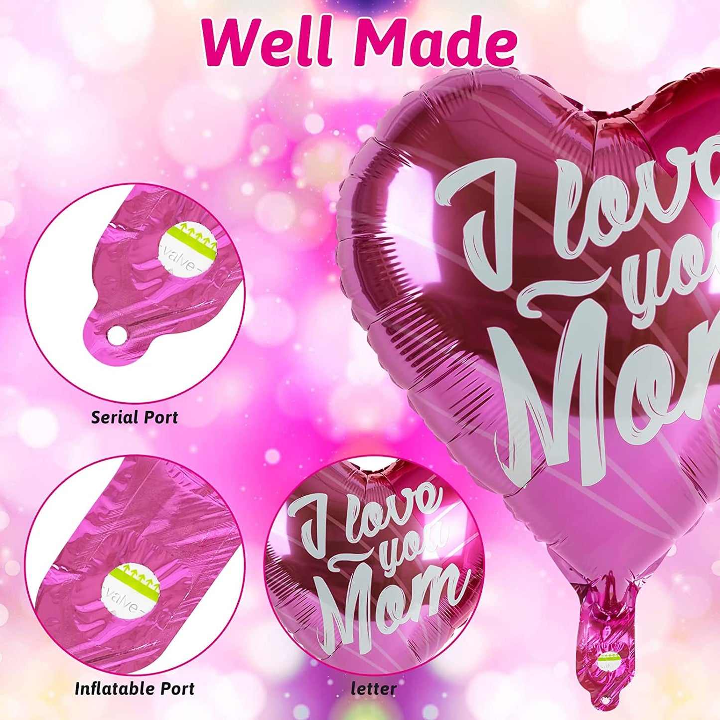 9pk 18" Mother's Day Foil Balloons Balloons w/ Ribbon