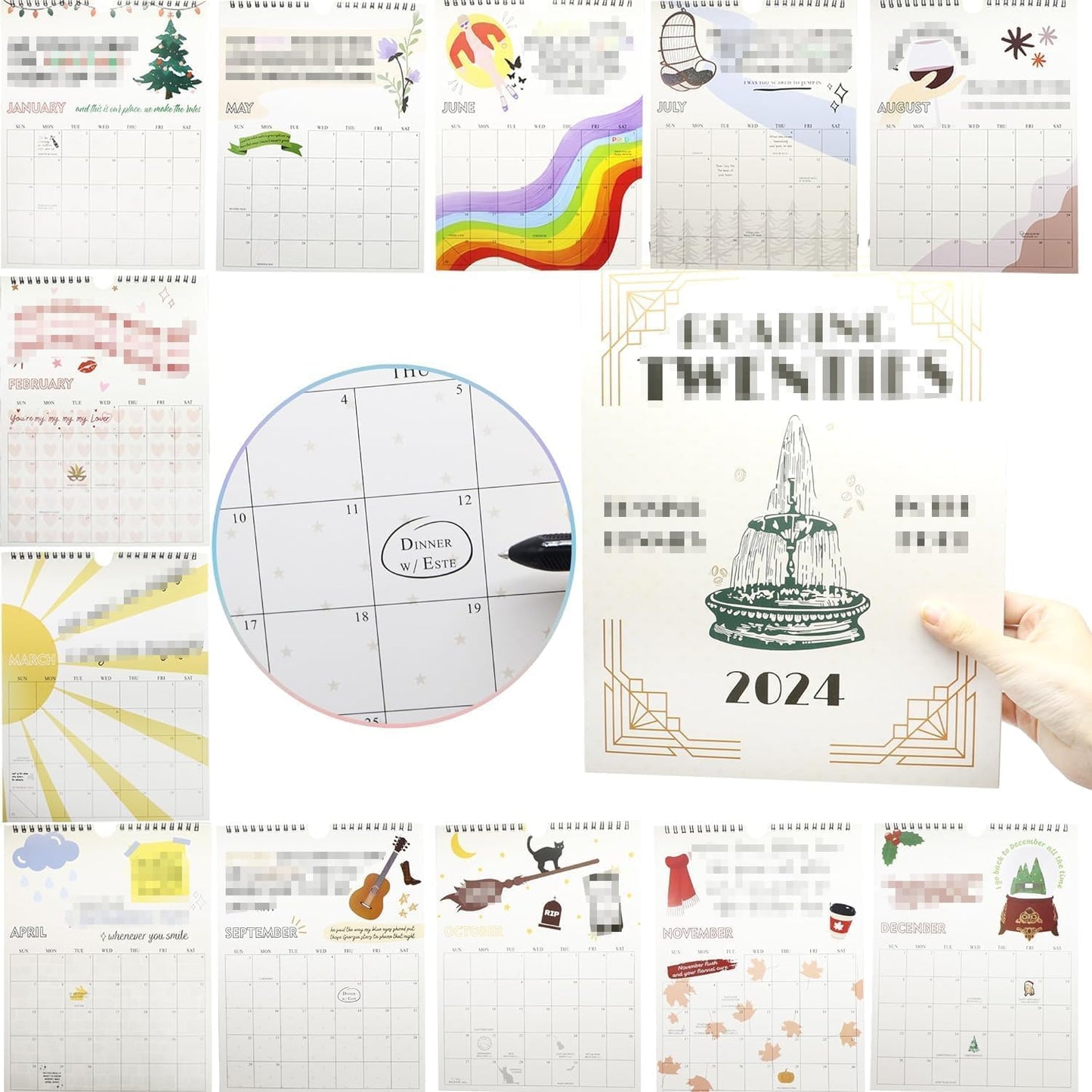 Roaring 2024 Wall Calendar: 12-Month Planner with Inspirational Quotes, Easy Hanging Design, and High-Quality Material for Home or Office