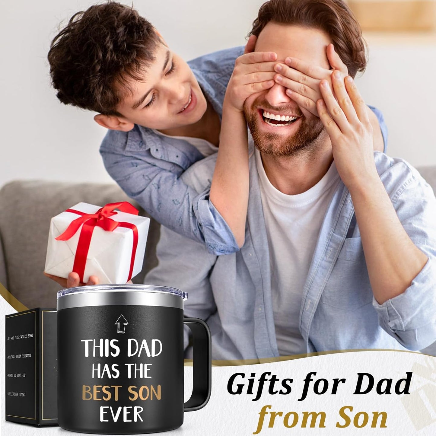 Dad Coffee Mug - Insulated 14 oz Stainless Steel Tumbler with Handle for Father's Day, Birthday, Christmas - Black