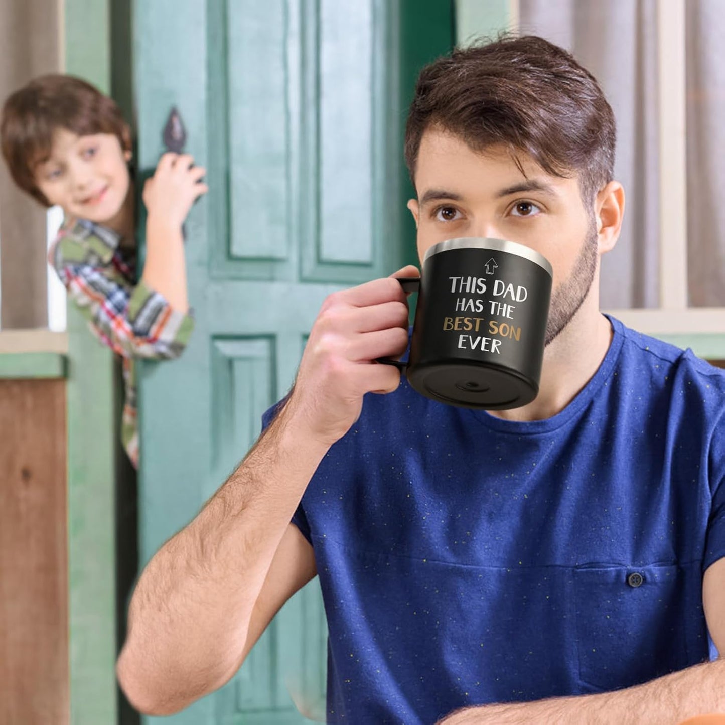 Dad Coffee Mug - Insulated 14 oz Stainless Steel Tumbler with Handle for Father's Day, Birthday, Christmas - Black