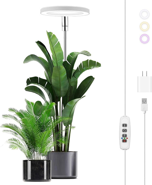LED Grow Light for Indoor Plants: Full Spectrum, Adjustable Height & Dimmable Brightness