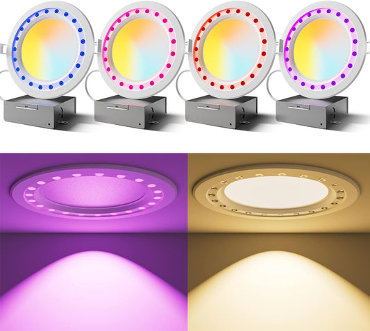 Explore Versatile 4-Pack 6 Inch Smart Recessed Lighting with RGBWW and Multi-Control
