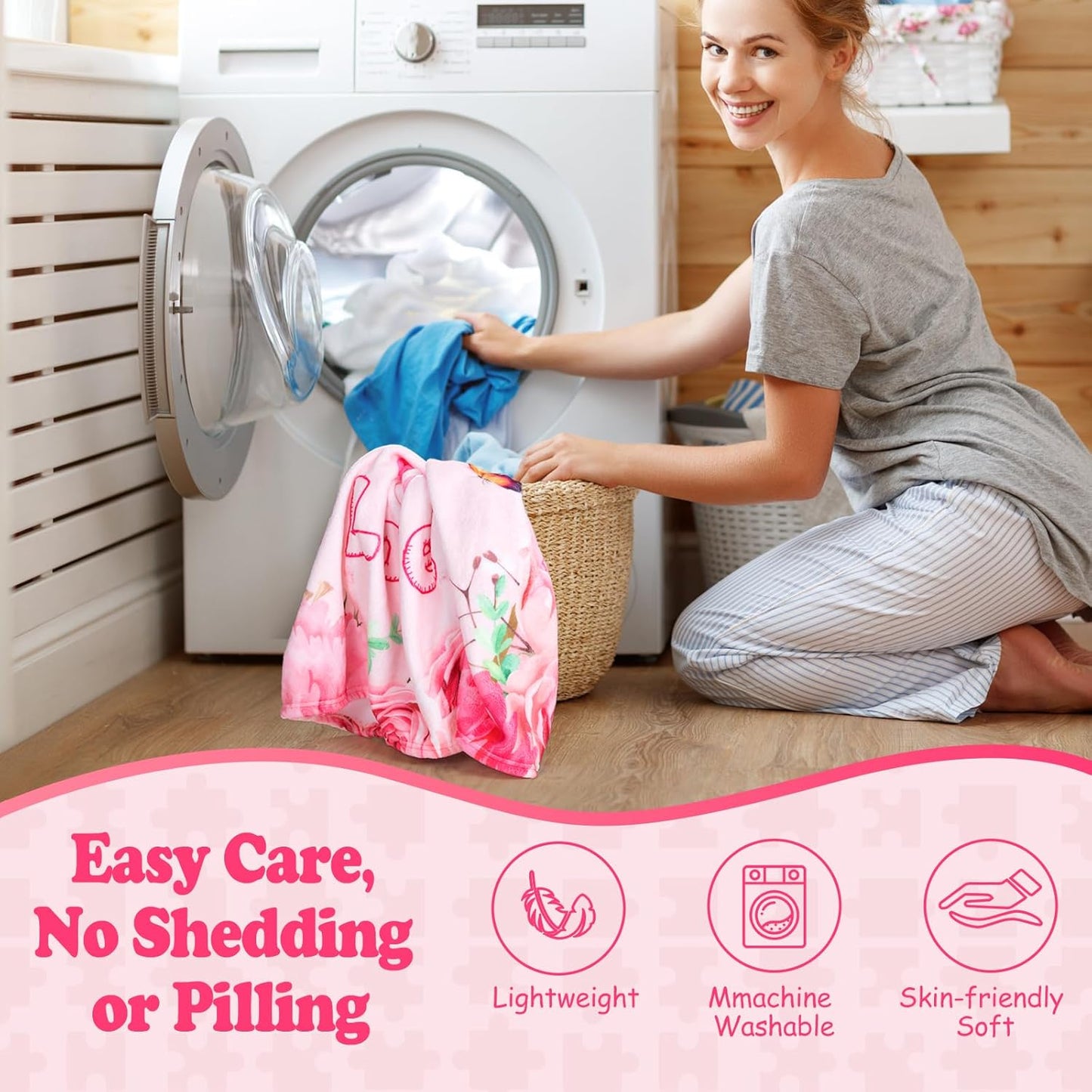 Soft Flannel Pink Blanket for Mom, Ideal Birthday and Christmas Gift, 60" x 80"