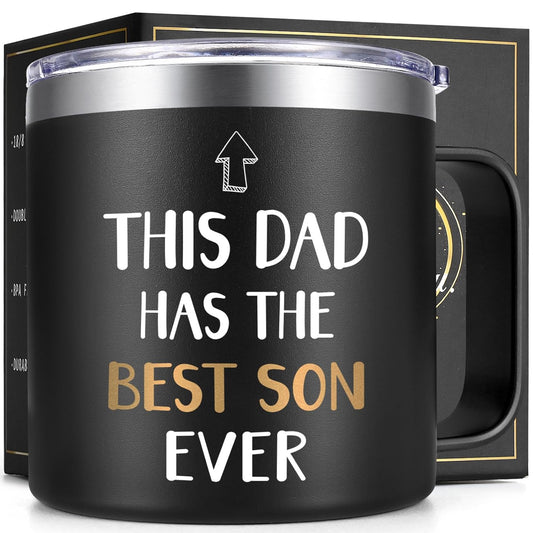 Dad Coffee Mug - Insulated 14 oz Stainless Steel Tumbler with Handle for Father's Day, Birthday, Christmas - Black