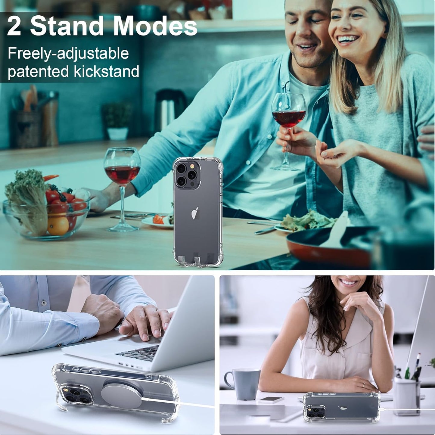 Phone 15 Pro Max 6.7 Inch Case with Stand and Hang Modes, Clear TPU Cover